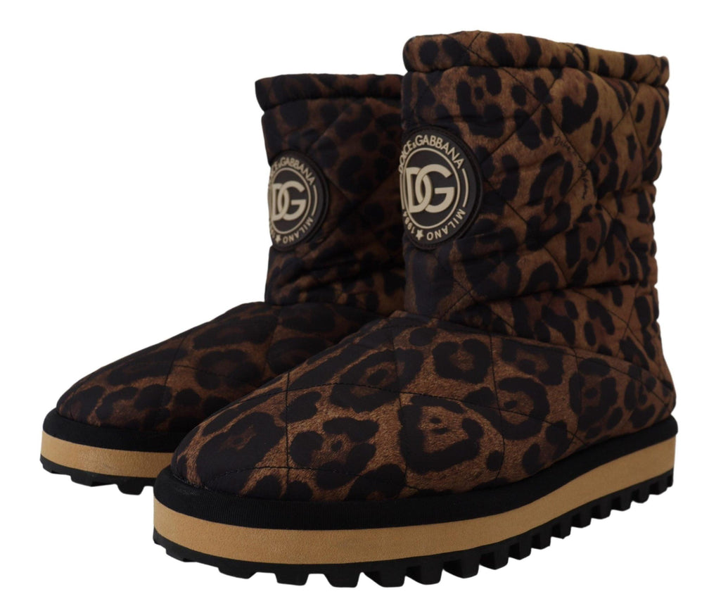 Dolce & Gabbana Brown Leopard Boots Padded Mid Calf Shoes - Ellie Belle