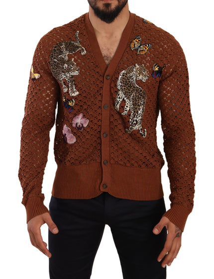 Dolce & Gabbana Brown Leopard Butterfly Cardigan Sweater - Ellie Belle