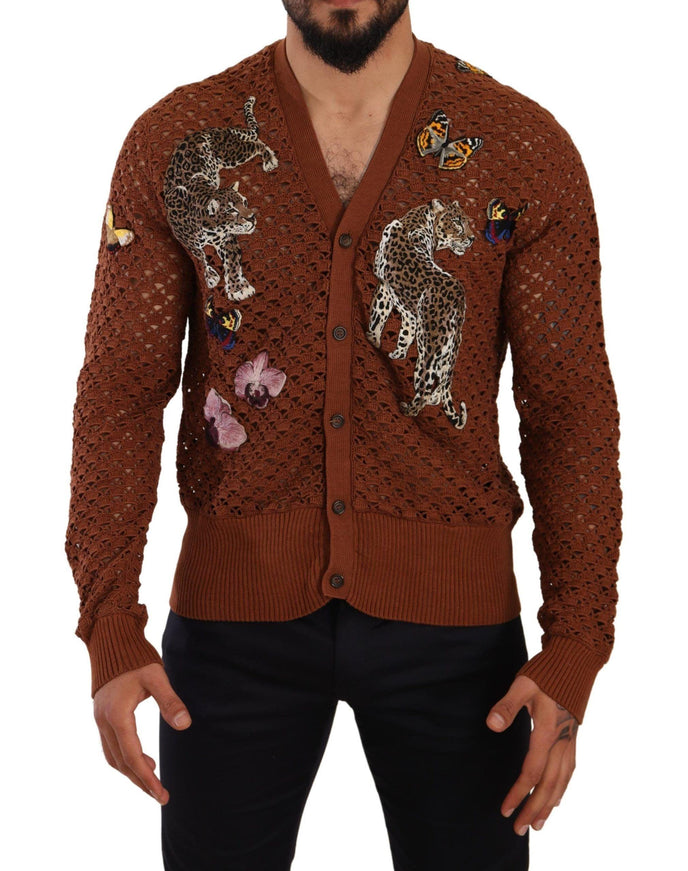 Dolce & Gabbana Brown Leopard Butterfly Cardigan Sweater - Ellie Belle