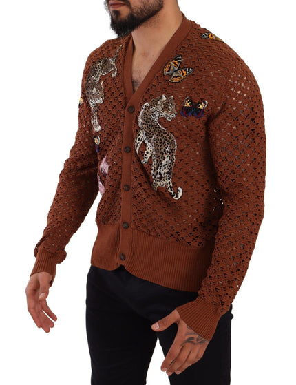 Dolce & Gabbana Brown Leopard Butterfly Cardigan Sweater - Ellie Belle