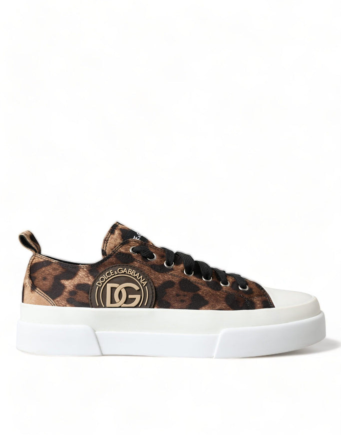 Dolce & Gabbana Brown Leopard Canvas Sneakers Shoes - Ellie Belle