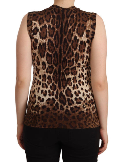 Dolce & Gabbana Brown Leopard Cashmere Silk Tank Blouse Top - Ellie Belle