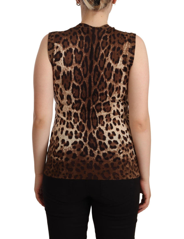 Dolce & Gabbana Brown Leopard Cashmere Silk Tank Blouse Top - Ellie Belle