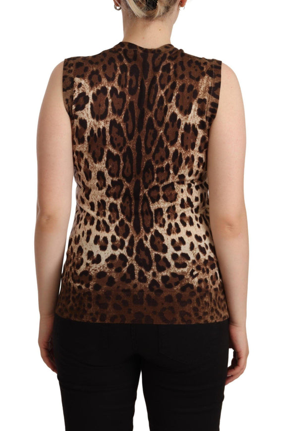 Dolce & Gabbana Brown Leopard Cashmere Silk Tank Blouse Top - Ellie Belle