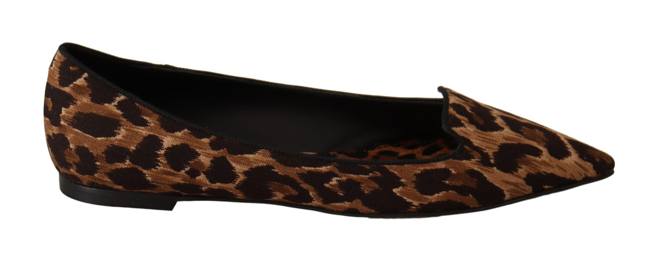 Dolce & Gabbana Brown Leopard Cotton Ballerina Loafers Shoes - Ellie Belle