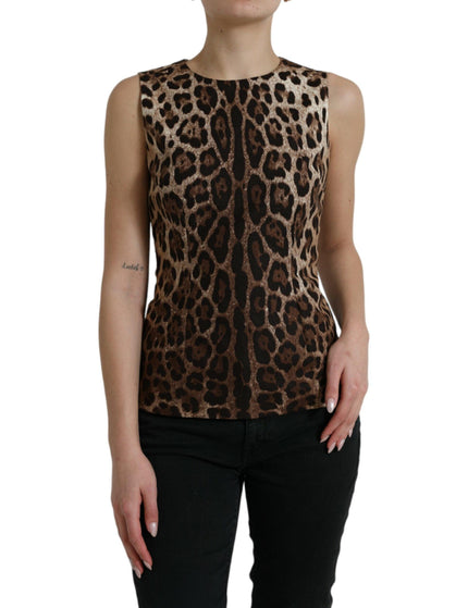 Dolce & Gabbana Brown Leopard Cotton Sleeveless Tank Top - Ellie Belle
