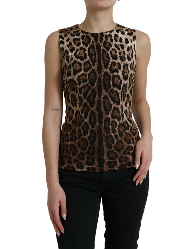 Dolce & Gabbana Brown Leopard Cotton Sleeveless Tank Top - Ellie Belle