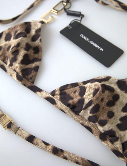 Dolce & Gabbana Brown Leopard DG Metal Strap Beachwear Bikini Tops - Ellie Belle