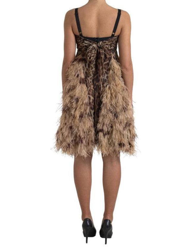 Dolce & Gabbana Brown Leopard Feather Chiffon Sleeveless Dress - Ellie Belle