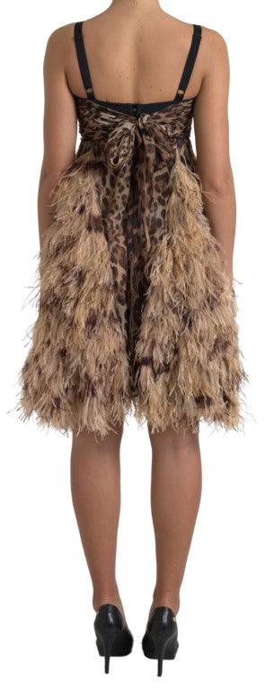 Dolce & Gabbana Brown Leopard Feather Chiffon Sleeveless Dress - Ellie Belle