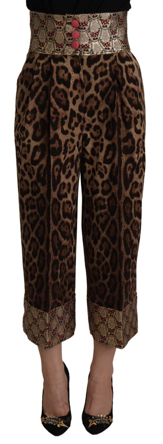 Dolce & Gabbana Brown Leopard Gold Jacquard High Waist Pants - Ellie Belle