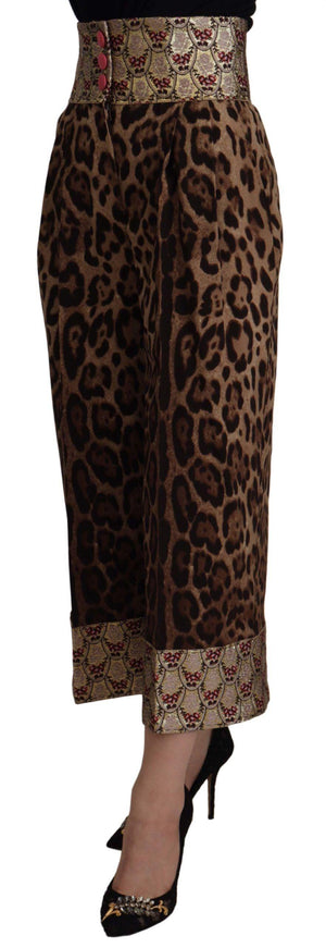 Dolce & Gabbana Brown Leopard Gold Jacquard High Waist Pants - Ellie Belle