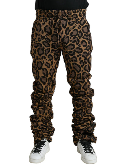 Dolce & Gabbana Brown Leopard Jacquard Jogger Pants