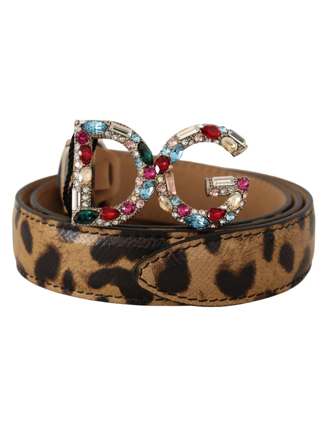 Dolce & Gabbana Brown Leopard Leather DG Crystals Buckle Belt - Ellie Belle