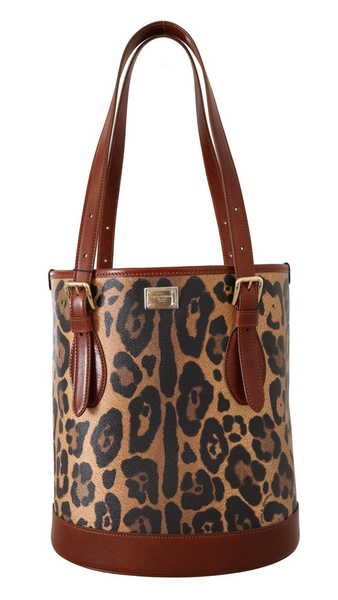 Dolce & Gabbana Brown Leopard Pattern Shopping Tote Hand Bucket Purse - Ellie Belle