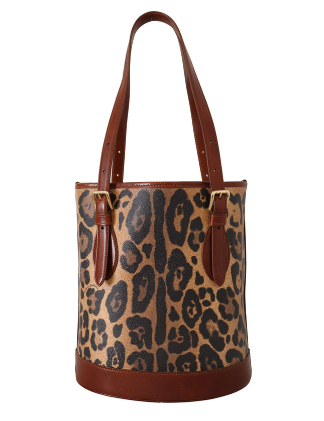 Dolce & Gabbana Brown Leopard Pattern Shopping Tote Hand Bucket Purse - Ellie Belle