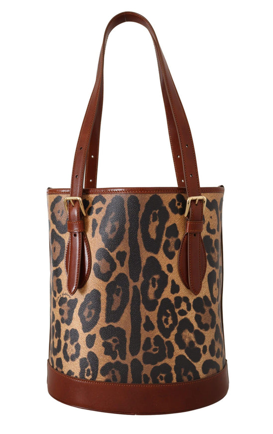 Dolce & Gabbana Brown Leopard Pattern Shopping Tote Hand Bucket Purse - Ellie Belle