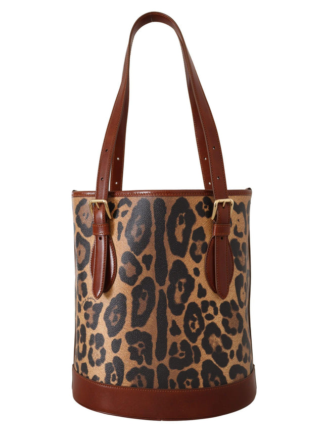 Dolce & Gabbana Brown Leopard Pattern Shopping Tote Hand Bucket Purse - Ellie Belle