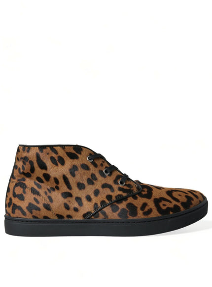 Dolce & Gabbana Brown Leopard Pony Hair Leather Sneakers Shoes
