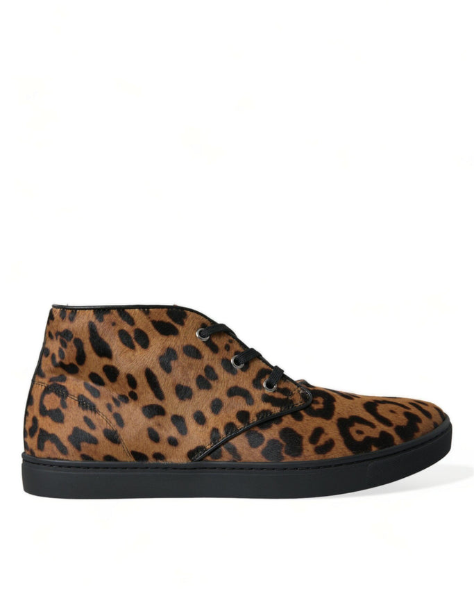 Dolce & Gabbana Brown Leopard Pony Hair Leather Sneakers Shoes - Ellie Belle