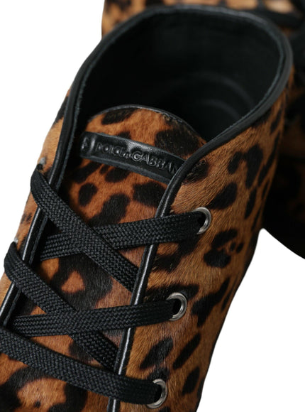 Dolce & Gabbana Brown Leopard Pony Hair Leather Sneakers Shoes