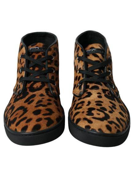Dolce & Gabbana Brown Leopard Pony Hair Leather Sneakers Shoes