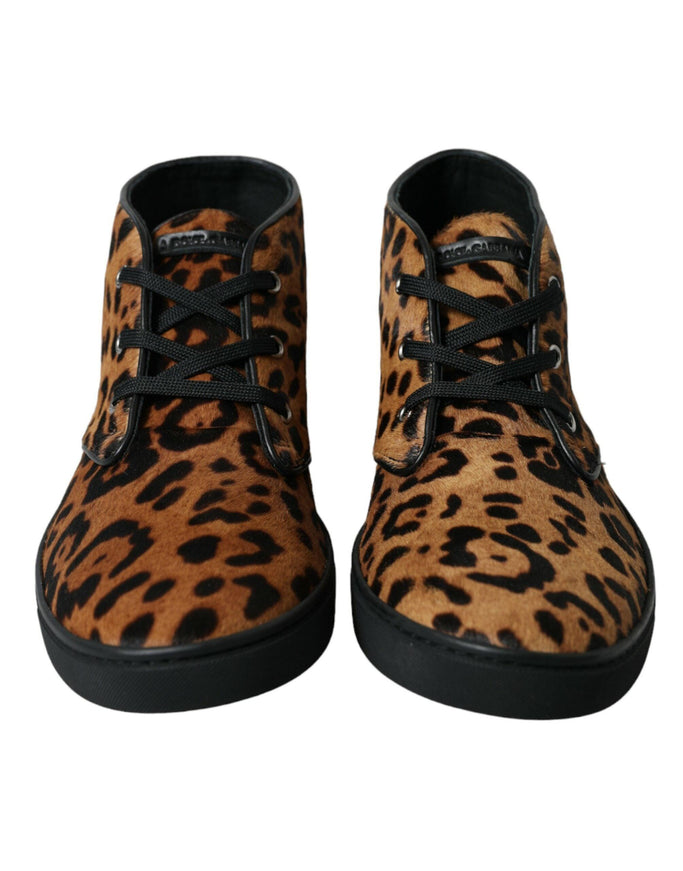 Dolce & Gabbana Brown Leopard Pony Hair Leather Sneakers Shoes - Ellie Belle