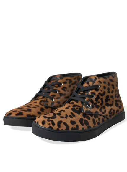 Dolce & Gabbana Brown Leopard Pony Hair Leather Sneakers Shoes