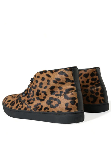 Dolce & Gabbana Brown Leopard Pony Hair Leather Sneakers Shoes