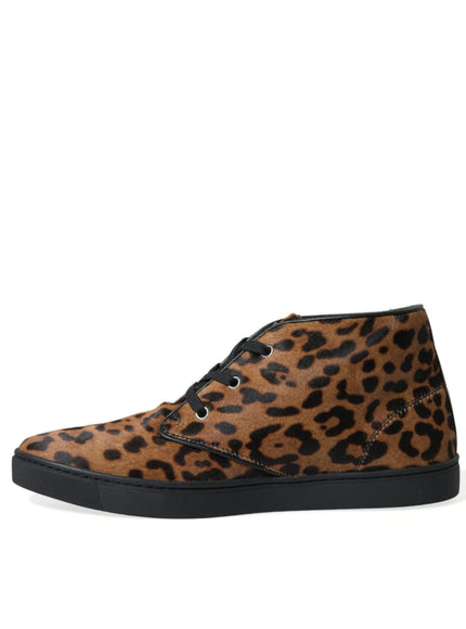 Dolce & Gabbana Brown Leopard Pony Hair Leather Sneakers Shoes