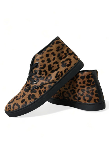 Dolce & Gabbana Brown Leopard Pony Hair Leather Sneakers Shoes - Ellie Belle