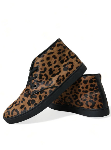 Dolce & Gabbana Brown Leopard Pony Hair Leather Sneakers Shoes