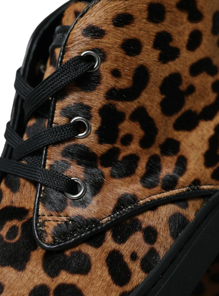 Dolce & Gabbana Brown Leopard Pony Hair Leather Sneakers Shoes