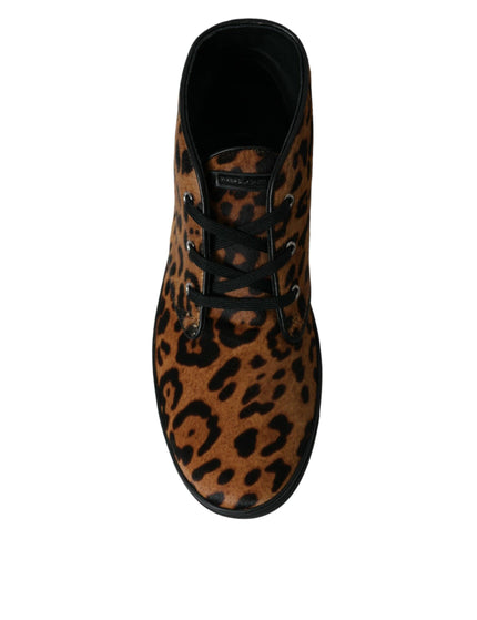 Dolce & Gabbana Brown Leopard Pony Hair Leather Sneakers Shoes - Ellie Belle