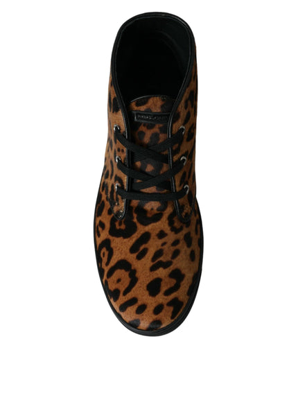 Dolce & Gabbana Brown Leopard Pony Hair Leather Sneakers Shoes