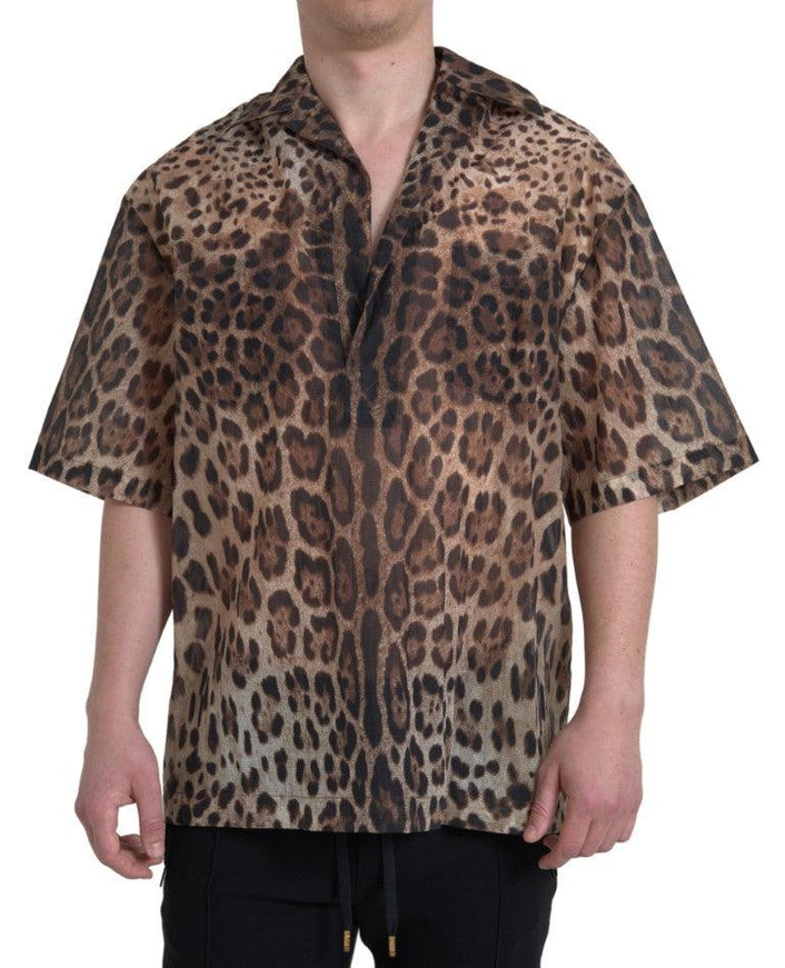 Dolce & Gabbana Brown Leopard Print Collared Men Top Shirt - Ellie Belle