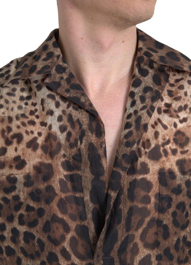 Dolce & Gabbana Brown Leopard Print Collared Men Top Shirt - Ellie Belle