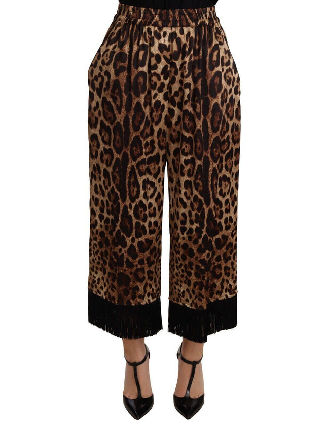 Dolce & Gabbana Brown Leopard Print Cropped Fringe Silk Pants - Ellie Belle