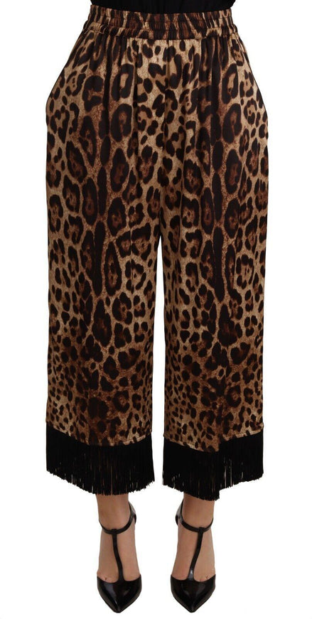 Dolce & Gabbana Brown Leopard Print Cropped Fringe Silk Pants - Ellie Belle