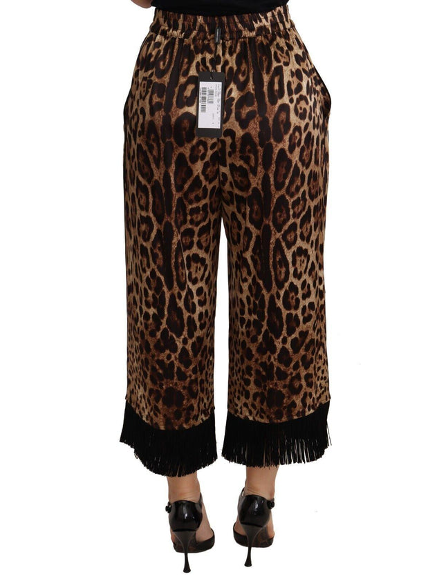 Dolce & Gabbana Brown Leopard Print Cropped Fringe Silk Pants - Ellie Belle