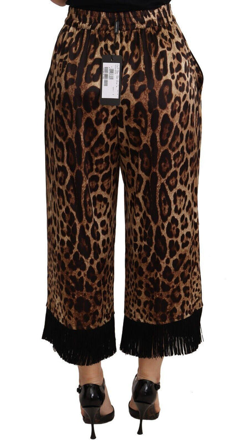 Dolce & Gabbana Brown Leopard Print Cropped Fringe Silk Pants - Ellie Belle