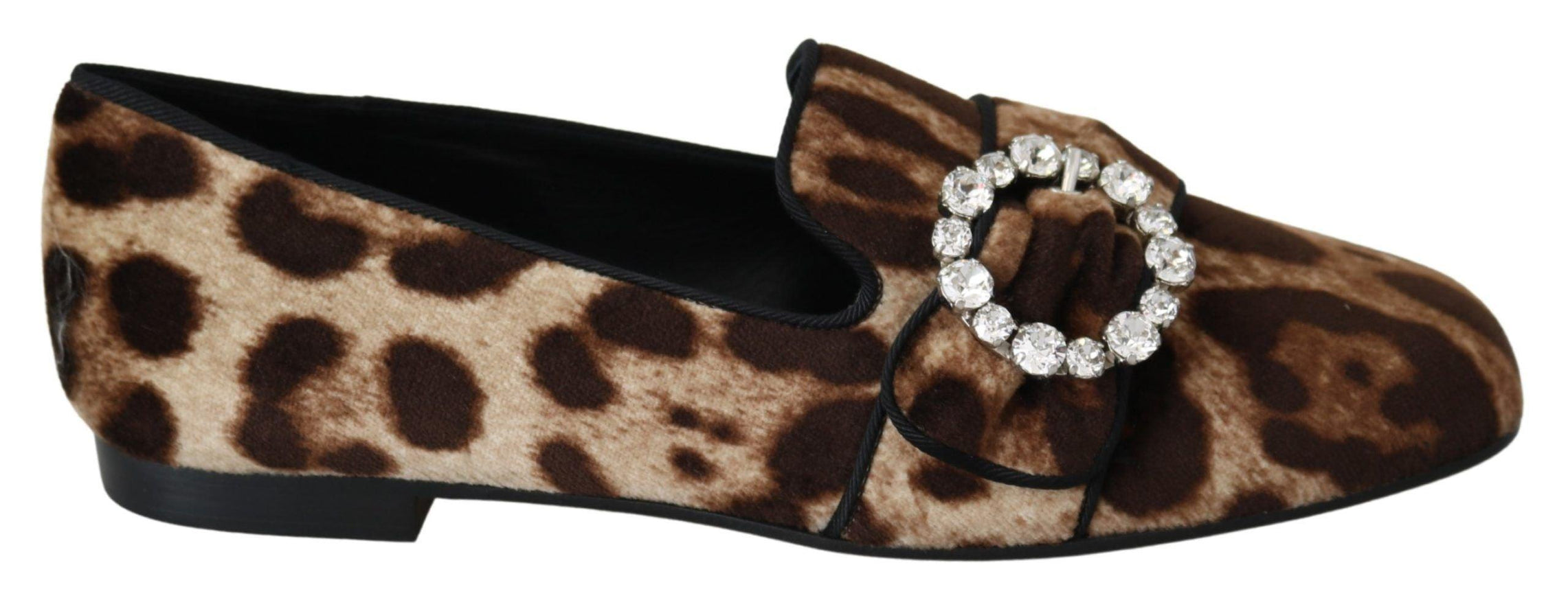 Dolce & Gabbana Brown Leopard Print Crystals Loafers Flats Shoes - Ellie Belle