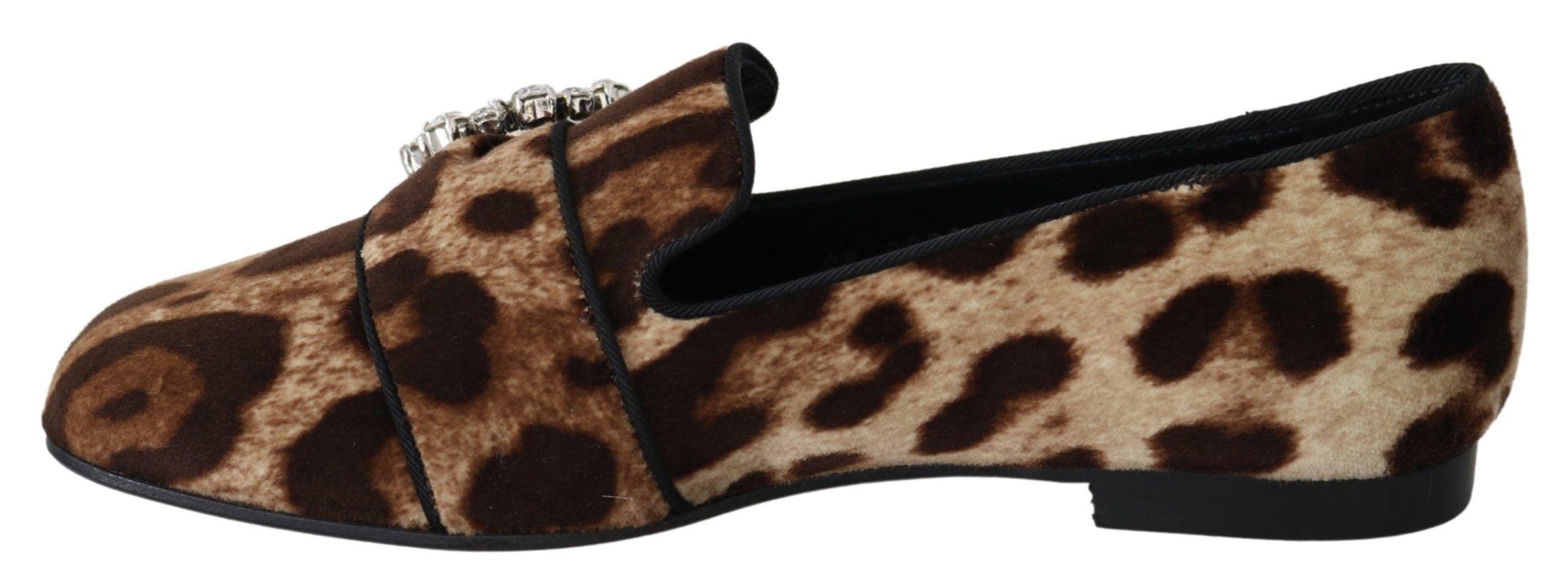 Dolce & Gabbana Brown Leopard Print Crystals Loafers Flats Shoes - Ellie Belle