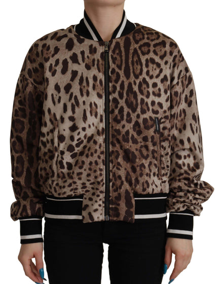 Dolce & Gabbana Brown Leopard Print Full Zip Nylon Jacket - Ellie Belle