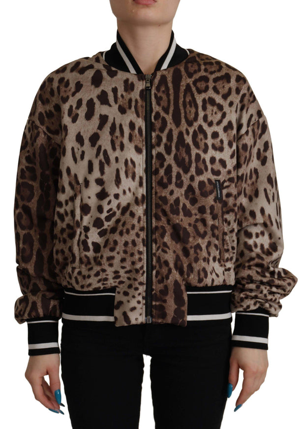 Dolce & Gabbana Brown Leopard Print Full Zip Nylon Jacket - Ellie Belle