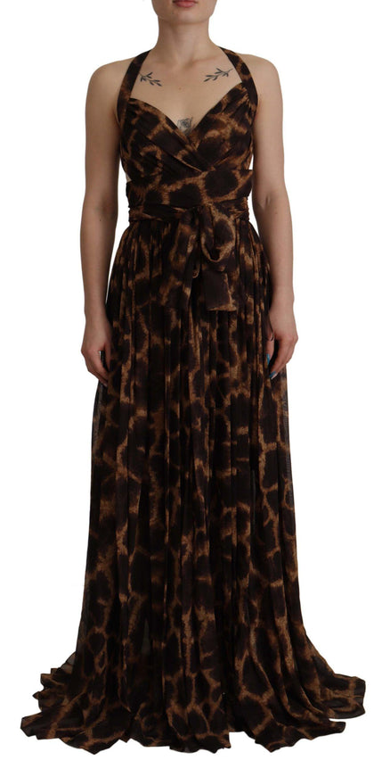 Dolce & Gabbana Brown Leopard Print Gown Silk Dress - Ellie Belle