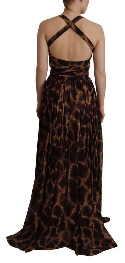 Dolce & Gabbana Brown Leopard Print Gown Silk Dress - Ellie Belle