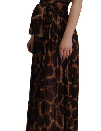Dolce & Gabbana Brown Leopard Print Gown Silk Dress - Ellie Belle