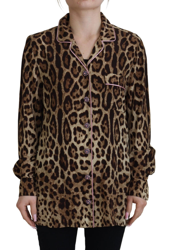 Dolce & Gabbana Brown Leopard Print Long Sleeves Blouse Top - Ellie Belle