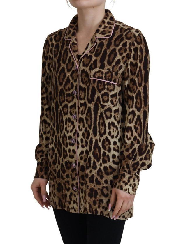 Dolce & Gabbana Brown Leopard Print Long Sleeves Blouse Top - Ellie Belle